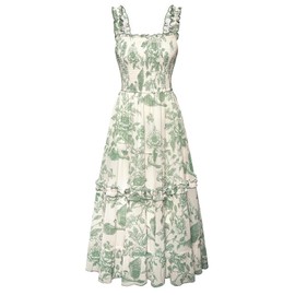 Women Summer Dresses 2025 Sundresses Sleeveless Midi Flowy Floral Dress Green L