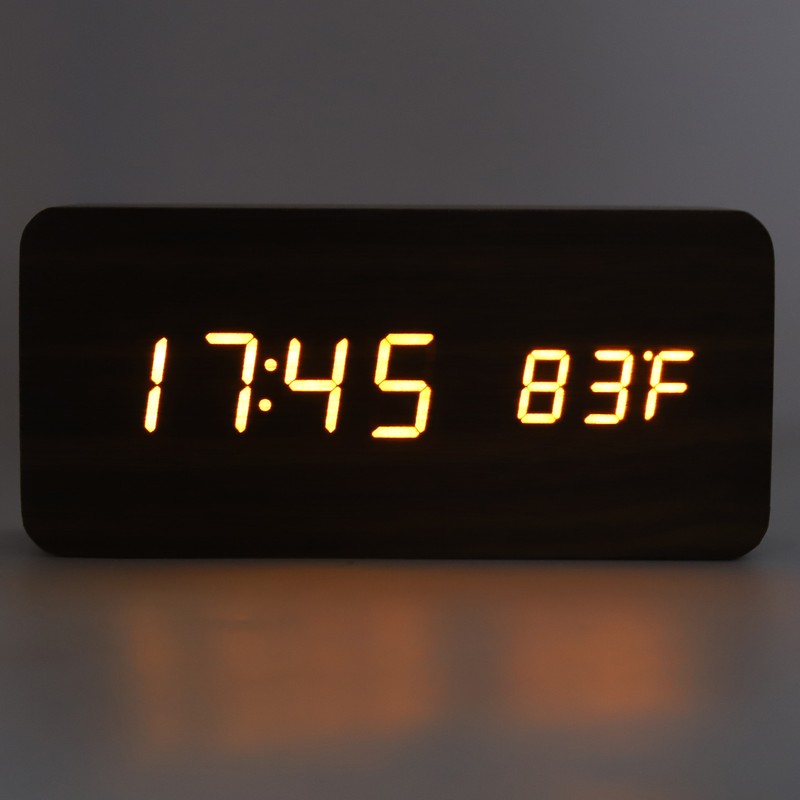 LED Wood Digital Alarm Clock 3 Level Brightness Electronic Clock