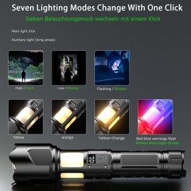 KZK Taschenlampe Led Aufladbar 500000 Lumen, Extrem Hell Zoombare Mit 360° COB Arbeitsleuchte, IP67 Wasserdicht, 7 Modi Starke Campinglampe für Camping Angeln Notfall Outdoor