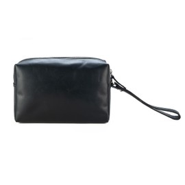 GERMANUS Rolf Toiletry Bag Genuine Leather Toiletry Bag Wash Bag Makeup Bag Clutch Bag, black, Toiletry bag with zips