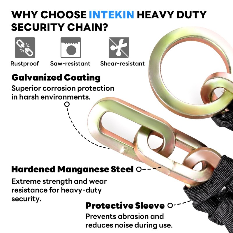 INTEKIN Security Chain 3.3 ft x 3/8" Thick Bicycle Lock