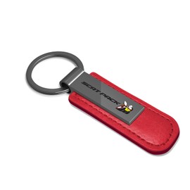 iPick Image for Dodge Scat-Pack Red PU Leather Strap Gunmetal Gray Metal Bar LED Printed Logo Premium Key Chain