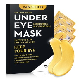 Bukamkom 20Pcs/10 Pairs 24K Gold Eye Mask Collagen Under Eye Mask Patches for Dark Circle Puffiness, Refresh, Revitalizing, Travel, Wrinkles, Eye Patches for Women Men