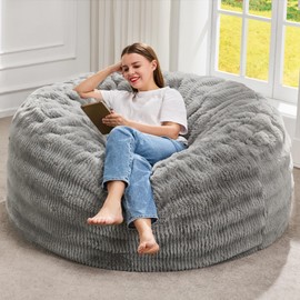 Hobestluk Bean Bag Chairs Beanbag Chair with Filler Adult Bean Bags with Fluffy Ripple Cover, Giant Bean Bag Chairs for Adults (Grey, 4FT - 44" x 44" x 24")