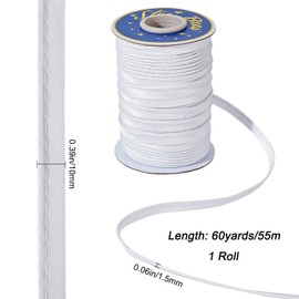 GORGECRAFT 60 Yards Maxi Piping Trim Sewing Bias Tape Flat Drawstring Cord Replacement Polyester Ribbon Lip Cord Trim by The Yard for Sewing Trimming Upholstery (White)