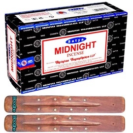 Satya Nag Champa Incense Sticks | x12 pack | with 2 Booghe incense sticks holder (Midnight)