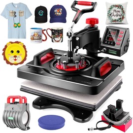 WHUBEFY Upgraded Heat Press Machine for Shirts 15 x 12 Inch T Shirt Press Machine 360-Degree Swing Digital Shirt Printing Heat Transfer Sublimation Machine 5 in 1 Combo for T Shirts Mugs Hat Plate Cap