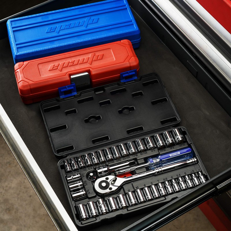 EPAuto 40 Pieces 1/4-Inch & 3/8-Inch Drive Socket Set with