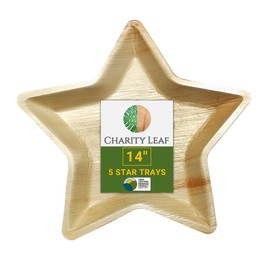 Charity Leaf Disposable Palm Leaf 14" Star Plates (5 pieces) Bamboo Like Serving Platters, Disposable Boards, Eco-Friendly Dinnerware For Christmas, Weddings, Catering, Events