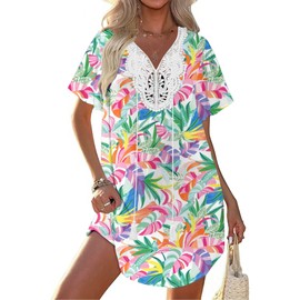 Ekouaer Swimsuit Cover Ups for Women Lace Crochet V-Neck Bikini Beach Coverups Dress for Swimwear Bathing Suit