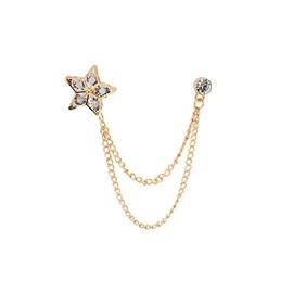 Brooch Lapel Pin for Men Golden Stone Star with Hanging Chain Lapel Pin Badge Coat Suit Wedding Gift Party Shirt Collar Accessories