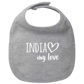 huuraa Baby Latz India my love Geschenk Jungen und Mädchen Lätzchen Heather Grey Bio Baumwolle India Babykleidung