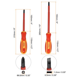HARFINGTON 2pcs VDE Insulated Screwdriver 1000V SL1.2 x 6.5 x 150mm PH2 x 100mm CR-V Magnetic Electricians Slotted Phillips Head Screwdrivers with VDE Handle
