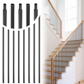 15 Pack 44'' Wrought Iron Baluster, Hollow Straight Bar Metal Balusters for Decks, Iron Balusters for Staircase Interior Decorative Stair Deck Railing 1/2-inch Satin Black Stair Spindles