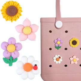 Eleveoro 4 Pcs Flowers for Bogg Bag Accessories, Decoration Charms for Bogg Bag, Insert Fitting for Perforated Rubber Beach Bag, Polyvinyl Chloride, pvc