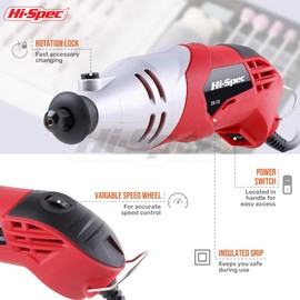 Hi-Spec 170 W Rotary Tool with 6 Variables Speed 8000 to 35000 rpm Multifunctional Tools for Wood, Metals, Plastics Includes 120 Piece Accessory Set with Dremel Compatibility