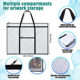 Huhumy Large Art Portfolio Case 48" x 36" Poster Storage Bag Bulletin Board Holder Container PVC Folder with Zipper Handles Pocket for Teachers Artist Artwork Organization(Black,Grid)