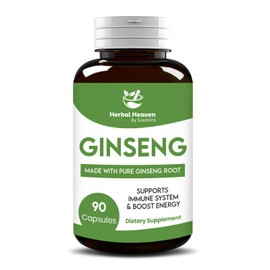 Herbal Heaven Natural Energy and Focus Ginseng Capsules 90 Count for Vitality and Wellness - 100% Herbal Formula