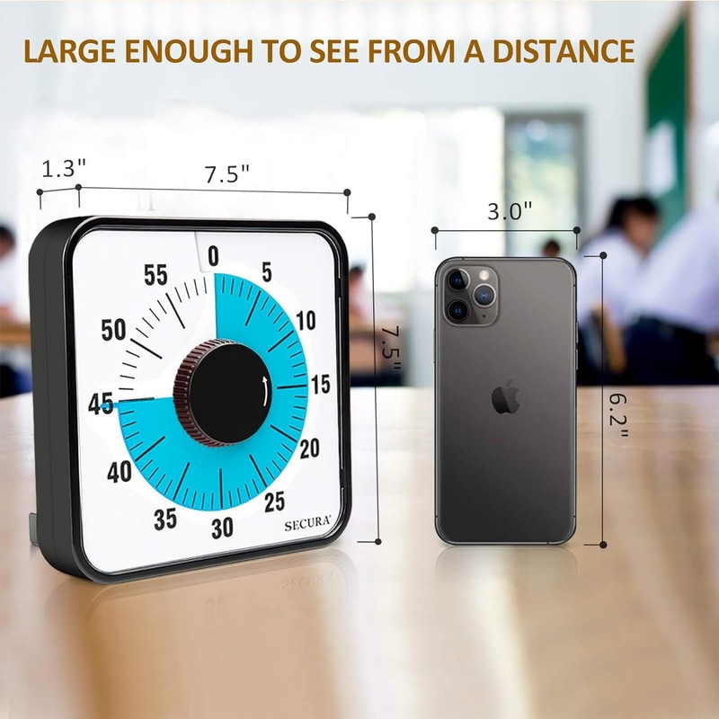 Secura Oversize Visual Countdown Timer for Classroom & Kitchen -