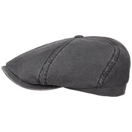 Stetson Brooklin Old Cotton Flat Cap Ivy hat (M (56-57 cm) - Black)