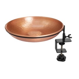 Monarch Abode Pure Copper Hand Hammered Deck Mounted Bird Bath and Feeder w/Iron Clamp, 1.75-inch Detachable Iron Clamp Outdoor Birdbath and Birdfeeder for Garden Patio & Deck, Bird Water Feeder