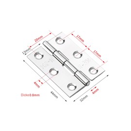 Pack of 12 Hinges Foldable, 44 mm × 32 mm Stainless Steel Hinge Piano Hinge Hinges Small Hinge for Doors Windows Cabinets with 72 Screws