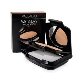 Palladio Dual Wet and Dry Foundation with sponge and Mirror, Squalane Infused, Apply Wet for Maximum Coverage or Dry for Light Finishing and Touchup, Minimize Fine Lines, All day Wear, Tawny