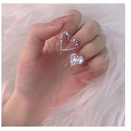 VIKSON INTERNATIONAL 24 Pcs/Set of 3D CHAMPAGNE Nude Beige Rhinestone Crystal Gorgeous full cover fake Nail Long fake Artificial Nail