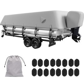 Pontoon Boat Cover, 100% Waterproof Covers for Pontoon Boat 21-24 FT, 900D Boat Covers with Motor Cover, Heavy Duty Pontoon Covers, Suit for Trailerable,Mooring,Storage,Gray