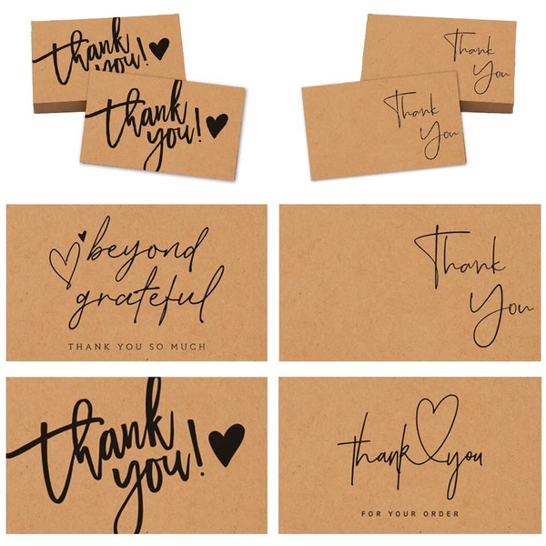 120 Pcs Thank You Cards, 4 Styles Kraft Paper Thank You for Supporting My Small Business cards size 3.5 X 2.1 Inch，Thank You Card for Online Shop,Retail Stores,Customer Package Inserts (Style 1)