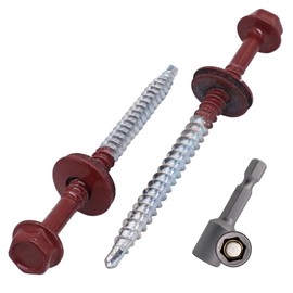 SKIR'CO (Pack of 50) Painted Roofing Screws 4.8 x 70 mm, Hex Head Self Drilling Screws with EPDM Washers (Oxide Red, RAL 3009)