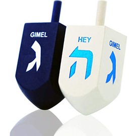 Let's Play Dreidel The Hanukkah Game Extra Large Blue & White Wood Dreidels 2-Pack XL Dreidels