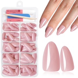 AddFavor Press on Nails Almond Medium Fake Nails Press ons, 240pcs Dark Pink Almond Press on Nails False Acrylic Glue on Nails for Women with Adhesive Tabs