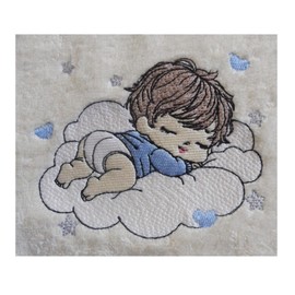 Sweet Baby Boy (1358) - Embroidered Lightweight Soft Patterned Fleece Baby Blanket (Blue Geometric)