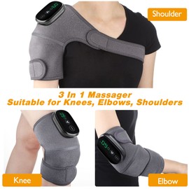 Cordless Knee Massager with Heat Vibration, Knee Heating Pad, Electric Heated Knee Brace Shoulder Heating Pads Elbow Wrap with 3 Heat Levels and Massage Modes