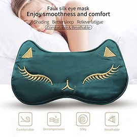 PERFECTSIGHT Sleep Eye Masks, Cute Cat Silk Sleep Eye Cover Lightweight Adjustable Eyeshade Mask Cover for Women Men Sleep Travel Nap (Black)