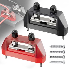 Fibnek 2PCS 5/16" M8 Dual Stud Bus Bar 12-48V 150A-250A Power Distribution Block – Heavy Duty Battery Terminal for Boat, Automotive, RV, Solar Systems with Protection Covers & Screws