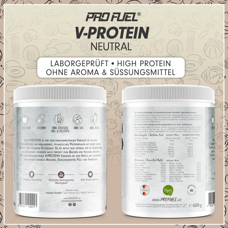 Vegan Protein, Neutral, 600 g, Versatile Natural Protein for Baking