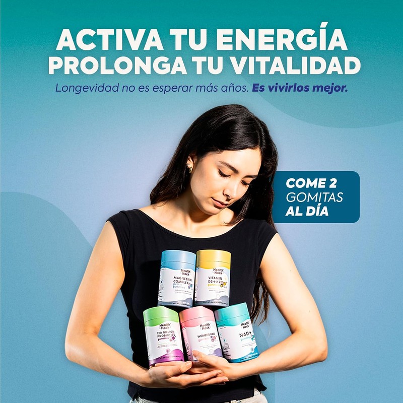 NAD+ Resveratrol Nicotinamida Ribosa 60 Gomitas Sin Azúcar Health Hack