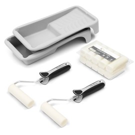 Pinto Deluxe® Paint Set: 10 x Foam Rollers 11 cm Fine Straight / 2 x Paint Roller Brackets / 2 x Paint Tray / Paint Roller / Paint Roller / Paint Roller Bracket