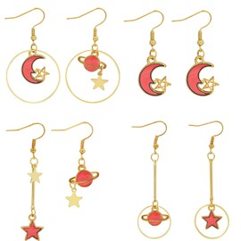 4 Pairs Moon Star Earrings Pink Moon Earrings for Women Planet Earrings Space Drop Dangle Earrings for Girls (4 Pairs Moon Star Earrings)