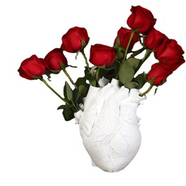 6 Inches Creative Anatomical Heart Vase,Heart Shaped Decor Resin Flower Pot Modern Unique Nordic Art Style Decorative Vase for Desktop Home Decoration Wedding Valentine's Day Gift (White)