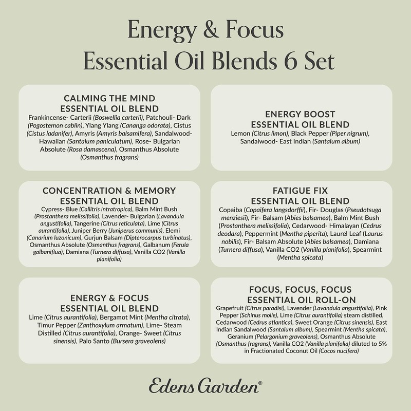 Edens Garden Energy & Focus Essential Oils 6 Set –