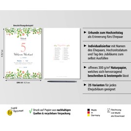Frank Paperman® 5th Wedding Anniversary Gift | Wedding Anniversary | Wooden Wedding Gift | Floral | Gifts for 5th Wedding Anniversary | DIN A4 Format