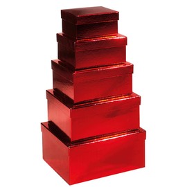 Set of 5 Red Glossy Gift Boxes with Lids from 16 x 6 x 12 cm to 19 x 10 x 22 cm (W x H x L) Gift Packaging Storage