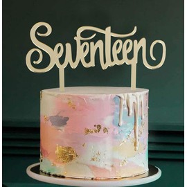 Decoración para tarta de 17 cumpleaños o 17 aniversario, acrílico, con espejo, color dorado