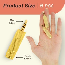 6 Pack 6.35mm Male to 3.5mm Female Headphone Jack Adapter, Gold-Plated Audio Adaptor for Amplifier, Guitar, Piano, Speaker, Stereo, Aux, Mic ,Copper Anti-Magnetic Trs Converter for High, Fidelity Soun