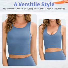 Climb Workout Crop Tank Tops for Women Solid Comfort Sleeveless Shirts for Casual Sports Fitness Yoga Reversible Ribbed Tops Blue XL