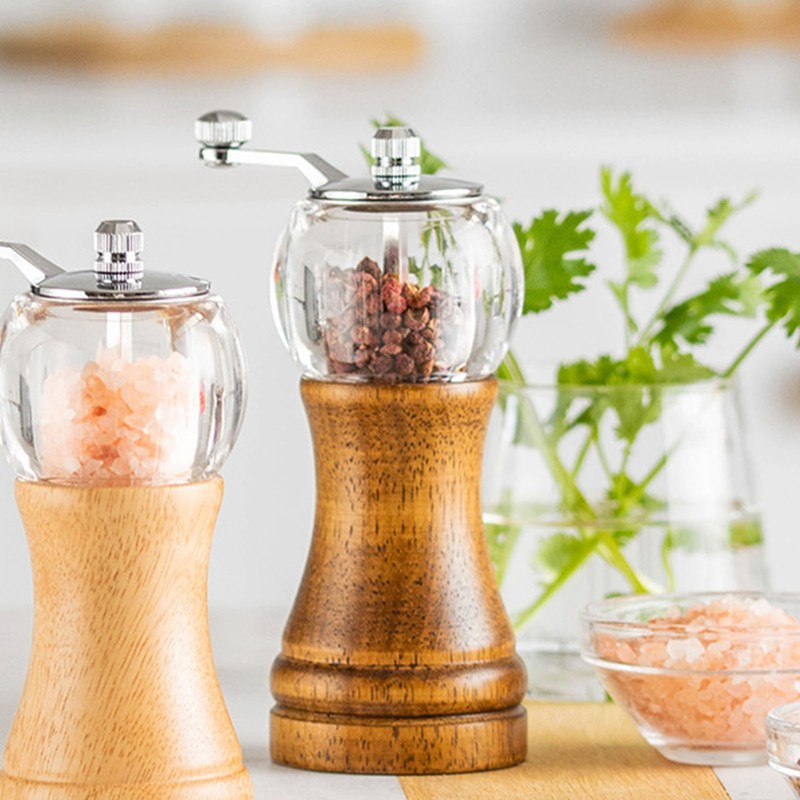 Hand Spice Grinder Peper Mill Vintage Adjustable Coarseness Wood Acrylic