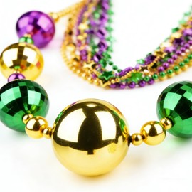 NIUEFH Mardi Gras Beads Jumbo Necklace Gold Purple Green Necklaces for Mardi Gras Party Favors, Mardi Gras Parades
